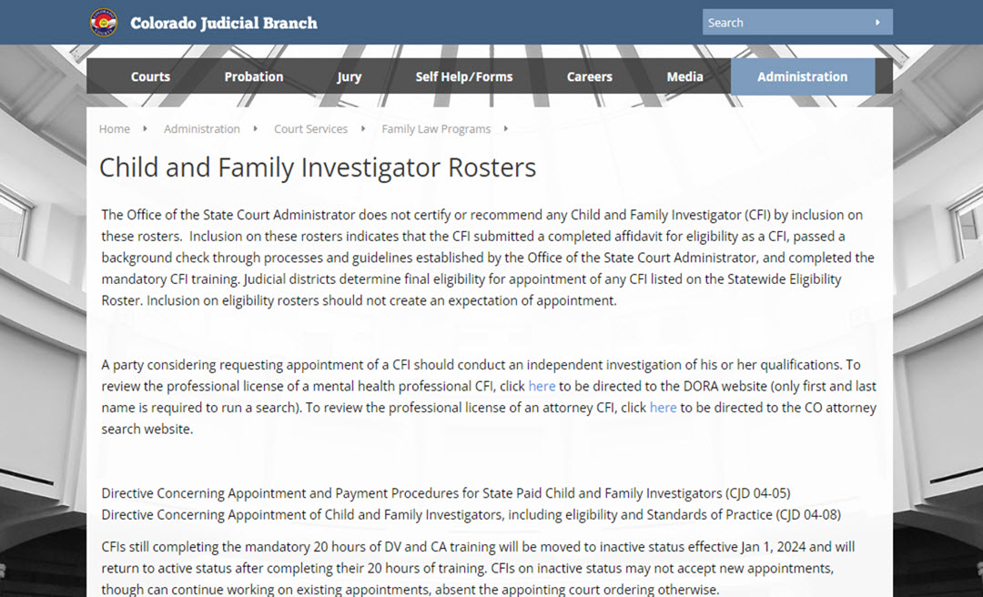 Child and Family Investigator Rosters