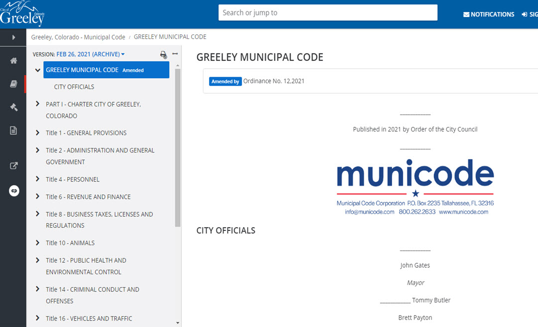 GREELEY MUNICIPAL CODE